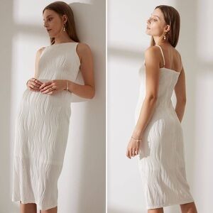 Rihoas NWT White The Water Ripple Textured Cami Anniversary Wedding Dress Size L